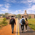 Freshmen walking to their university on the first day