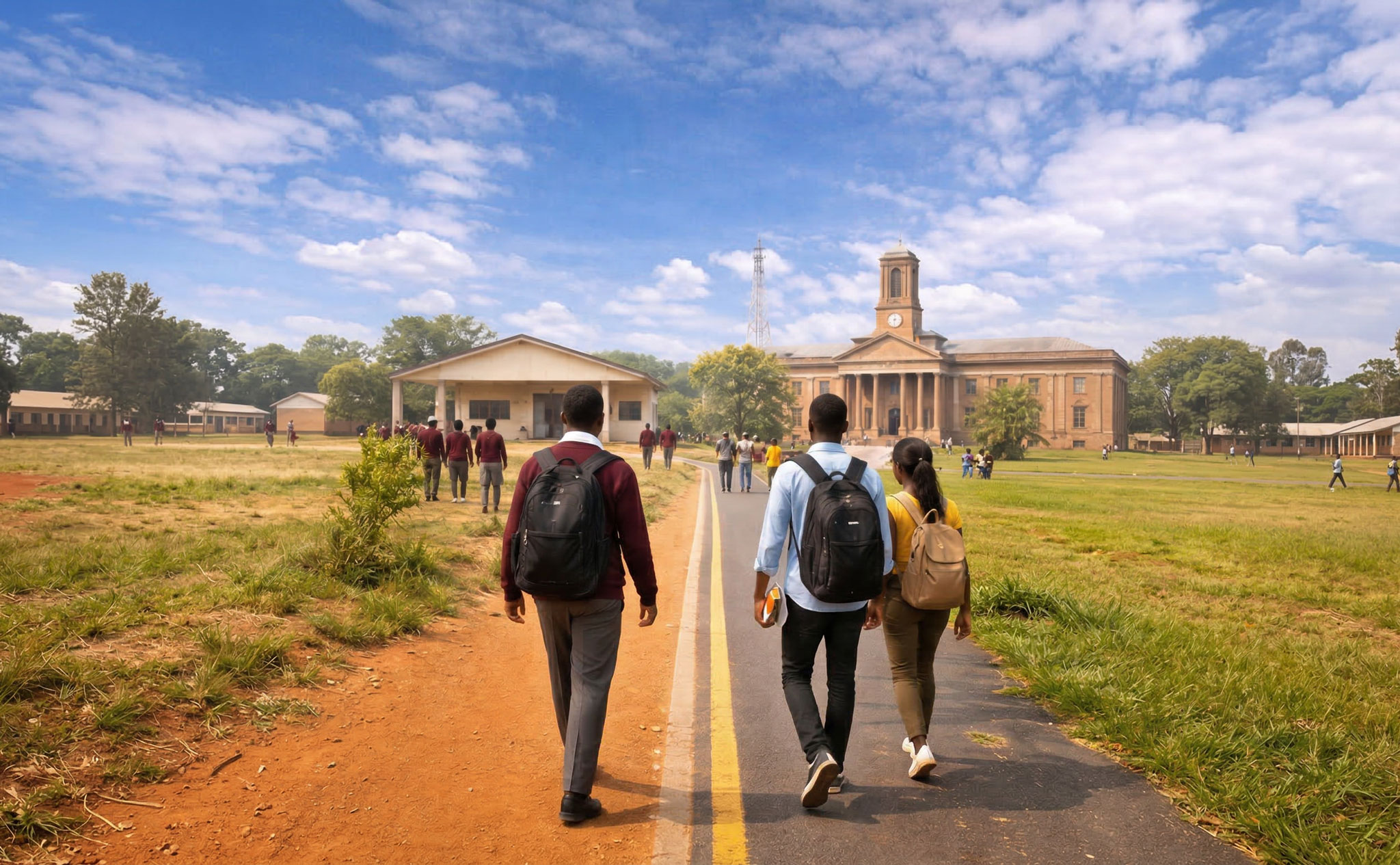 Freshmen walking to their university on the first day