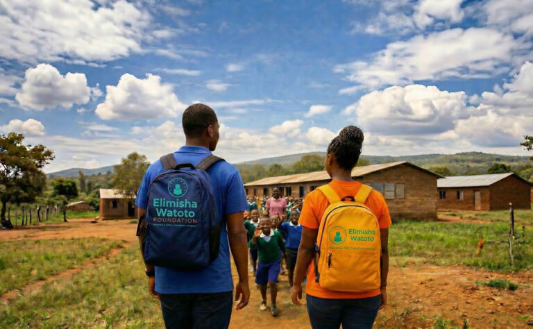 Elimisha Watoto Foundation staff visiting a school to understand their beneficiaries performance and challenges.